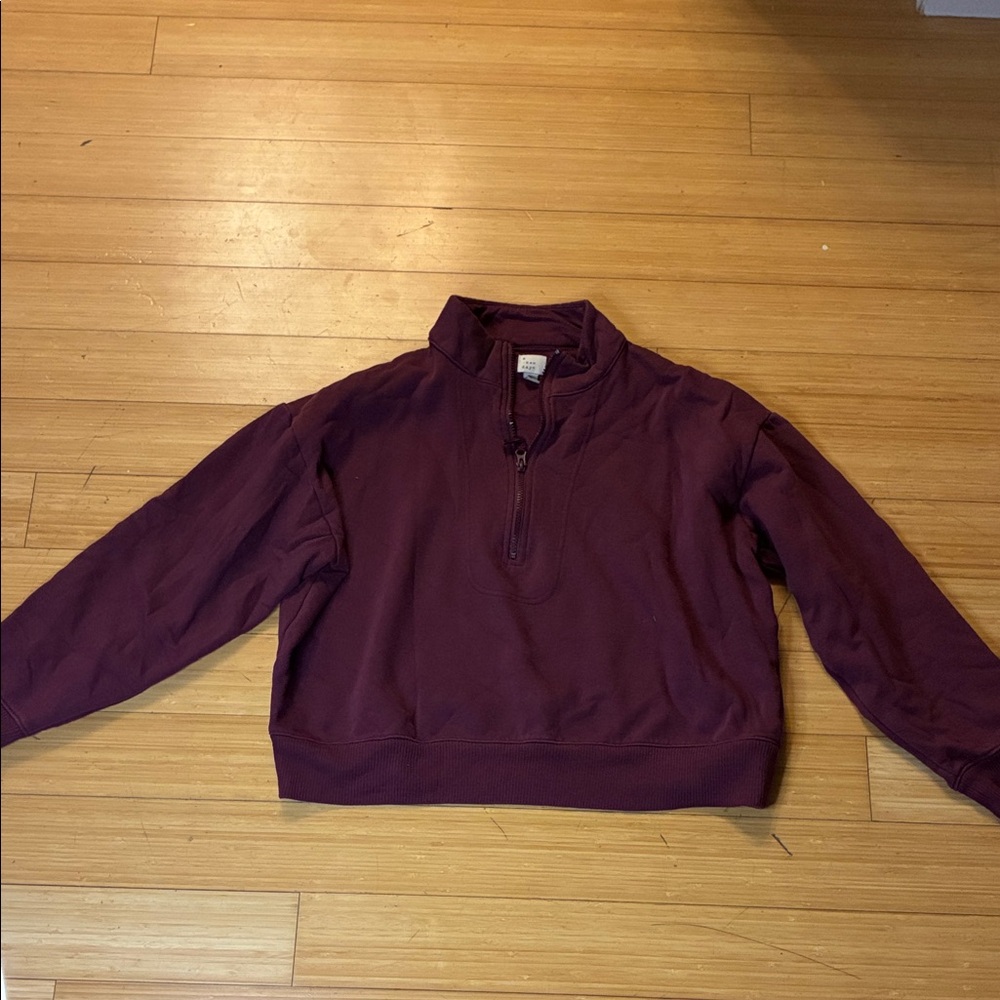 a new day Burgundy Quarter-Zip Cropped Pullover